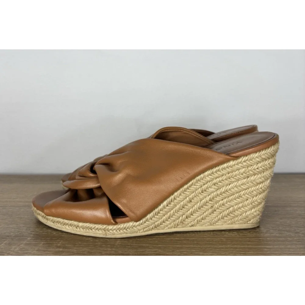 Vince Leather Espadrille Wedge Slide Sandals Brown Twist Knot US 9 EU 39